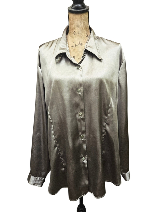 Lane Bryant Tops - Lane Bryant Designs Top Shiny Satin Button-Front Shirt - Champagne Green